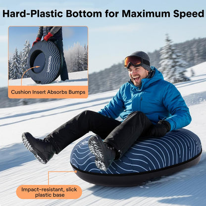 Serenelife 40 Inflatable Snow Tube For Winter Sports – Durable Easy-To-Inflate Snow Sled For Kids & Adults – Safe & Fun For Snow Tubing Sliding And Sledding (Navy Blue)