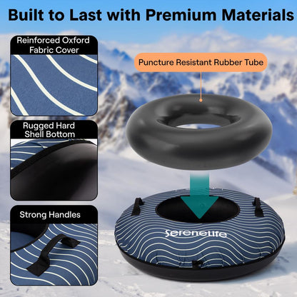 Serenelife 40 Inflatable Snow Tube For Winter Sports – Durable Easy-To-Inflate Snow Sled For Kids & Adults – Safe & Fun For Snow Tubing Sliding And Sledding (Navy Blue)