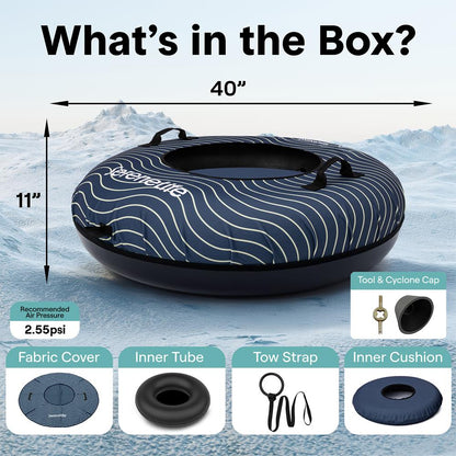 Serenelife 40 Inflatable Snow Tube For Winter Sports – Durable Easy-To-Inflate Snow Sled For Kids & Adults – Safe & Fun For Snow Tubing Sliding And Sledding (Navy Blue)