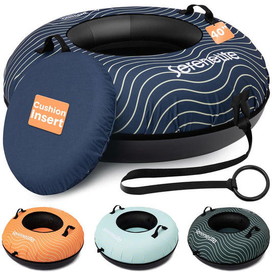 Serenelife 40 Inflatable Snow Tube For Winter Sports – Durable Easy-To-Inflate Snow Sled For Kids & Adults – Safe & Fun For Snow Tubing Sliding And Sledding (Navy Blue)