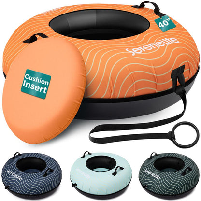 Serenelife 40 Inflatable Snow Tube For Winter Sports – Durable Easy-To-Inflate Snow Sled For Kids & Adults – Safe & Fun For Snow Tubing Sliding And Sledding (Orange)