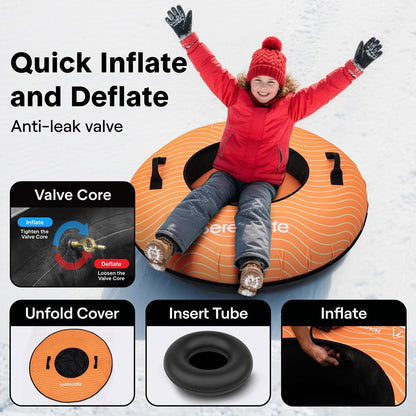 Serenelife 40 Inflatable Snow Tube For Winter Sports – Durable Easy-To-Inflate Snow Sled For Kids & Adults – Safe & Fun For Snow Tubing Sliding And Sledding (Orange)