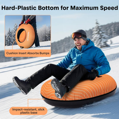 Serenelife 40 Inflatable Snow Tube For Winter Sports – Durable Easy-To-Inflate Snow Sled For Kids & Adults – Safe & Fun For Snow Tubing Sliding And Sledding (Orange)
