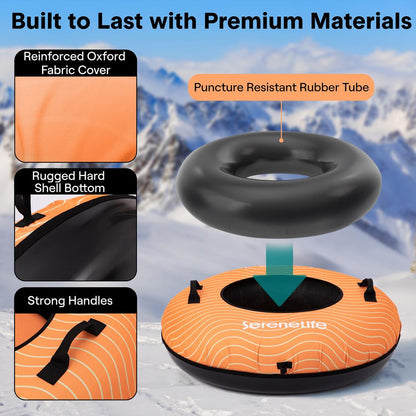 Serenelife 40 Inflatable Snow Tube For Winter Sports – Durable Easy-To-Inflate Snow Sled For Kids & Adults – Safe & Fun For Snow Tubing Sliding And Sledding (Orange)
