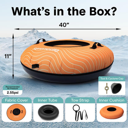 Serenelife 40 Inflatable Snow Tube For Winter Sports – Durable Easy-To-Inflate Snow Sled For Kids & Adults – Safe & Fun For Snow Tubing Sliding And Sledding (Orange)