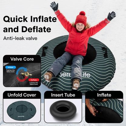 Serenelife 44 Inflatable Snow Tube For Winter Sports – Durable Easy-To-Inflate Snow Sled For Kids & Adults (Green) - SLSNTU44GN