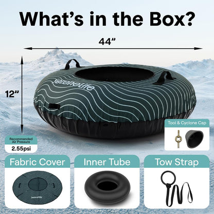 Serenelife 44 Inflatable Snow Tube For Winter Sports – Durable Easy-To-Inflate Snow Sled For Kids & Adults (Green) - SLSNTU44GN