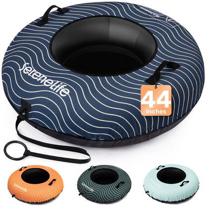 Serenelife 44 Inflatable Snow Tube For Winter Sports – Durable Easy-To-Inflate Snow Sled For Kids & Adults – Safe & Fun For Snow Tubing Sliding And Sledding (Navy Blue) - SLSNTU44NV