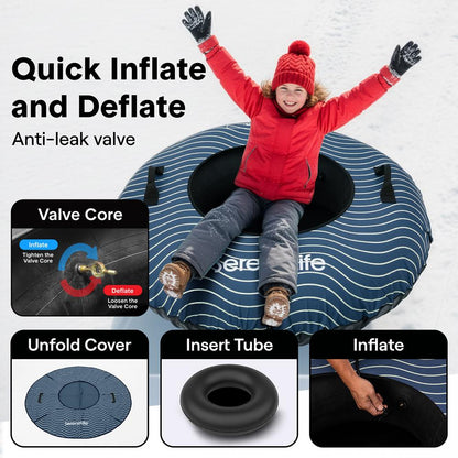 Serenelife 44 Inflatable Snow Tube For Winter Sports – Durable Easy-To-Inflate Snow Sled For Kids & Adults – Safe & Fun For Snow Tubing Sliding And Sledding (Navy Blue) - SLSNTU44NV