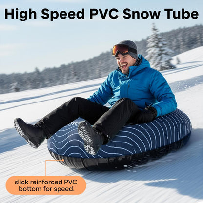 Serenelife 44 Inflatable Snow Tube For Winter Sports – Durable Easy-To-Inflate Snow Sled For Kids & Adults – Safe & Fun For Snow Tubing Sliding And Sledding (Navy Blue) - SLSNTU44NV