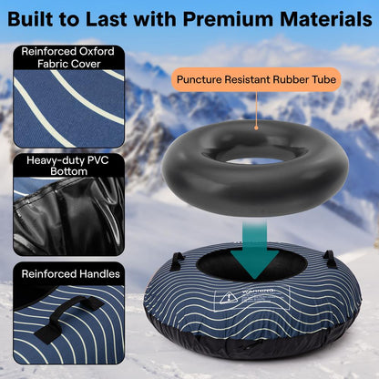 Serenelife 44 Inflatable Snow Tube For Winter Sports – Durable Easy-To-Inflate Snow Sled For Kids & Adults – Safe & Fun For Snow Tubing Sliding And Sledding (Navy Blue) - SLSNTU44NV