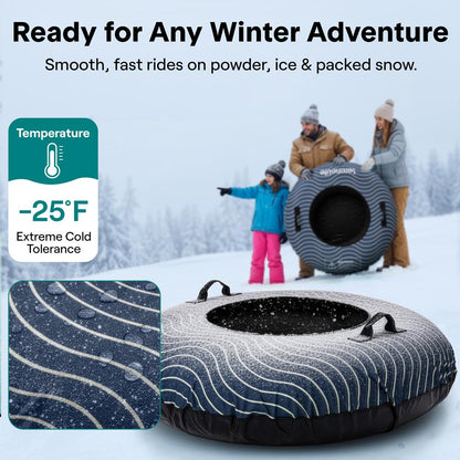Serenelife 44 Inflatable Snow Tube For Winter Sports – Durable Easy-To-Inflate Snow Sled For Kids & Adults – Safe & Fun For Snow Tubing Sliding And Sledding (Navy Blue) - SLSNTU44NV
