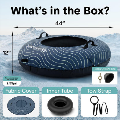 Serenelife 44 Inflatable Snow Tube For Winter Sports – Durable Easy-To-Inflate Snow Sled For Kids & Adults – Safe & Fun For Snow Tubing Sliding And Sledding (Navy Blue) - SLSNTU44NV