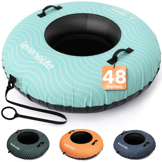 Serenelife 48 Inflatable Snow Tube For Winter Sports – Durable Easy-To-Inflate Snow Sled For Kids & Adults – Safe & Fun For Snow Tubing Sliding And Sledding (Blue) - SLSNTU48BL