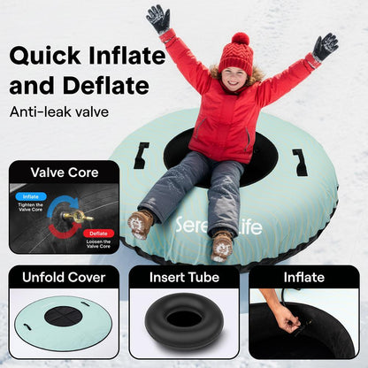 Serenelife 48 Inflatable Snow Tube For Winter Sports – Durable Easy-To-Inflate Snow Sled For Kids & Adults – Safe & Fun For Snow Tubing Sliding And Sledding (Blue) - SLSNTU48BL