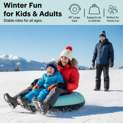 Serenelife 48 Inflatable Snow Tube For Winter Sports – Durable Easy-To-Inflate Snow Sled For Kids & Adults – Safe & Fun For Snow Tubing Sliding And Sledding (Blue) - SLSNTU48BL