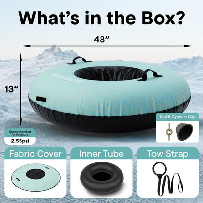 Serenelife 48 Inflatable Snow Tube For Winter Sports – Durable Easy-To-Inflate Snow Sled For Kids & Adults – Safe & Fun For Snow Tubing Sliding And Sledding (Blue) - SLSNTU48BL