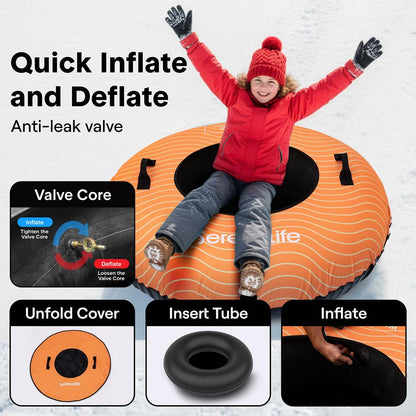 Serenelife 48 Inflatable Snow Tube For Winter Sports – Durable Easy-To-Inflate Snow Sled For Kids & Adults – Safe & Fun For Snow Tubing Sliding And Sledding (Orange) - SLSNTU48OR