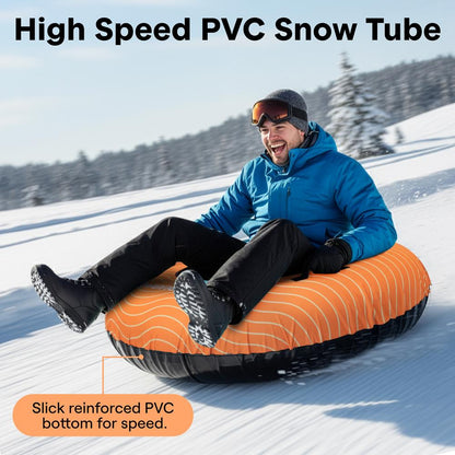 Serenelife 48 Inflatable Snow Tube For Winter Sports – Durable Easy-To-Inflate Snow Sled For Kids & Adults – Safe & Fun For Snow Tubing Sliding And Sledding (Orange) - SLSNTU48OR
