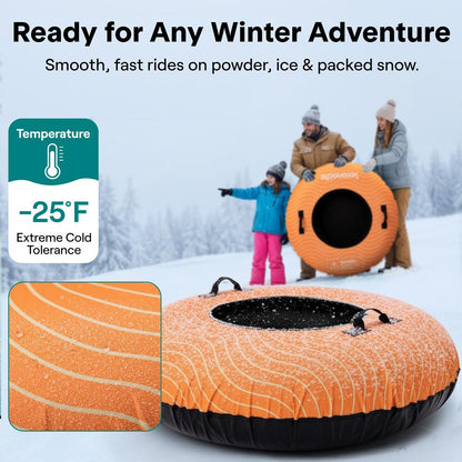 Serenelife 48 Inflatable Snow Tube For Winter Sports – Durable Easy-To-Inflate Snow Sled For Kids & Adults – Safe & Fun For Snow Tubing Sliding And Sledding (Orange) - SLSNTU48OR