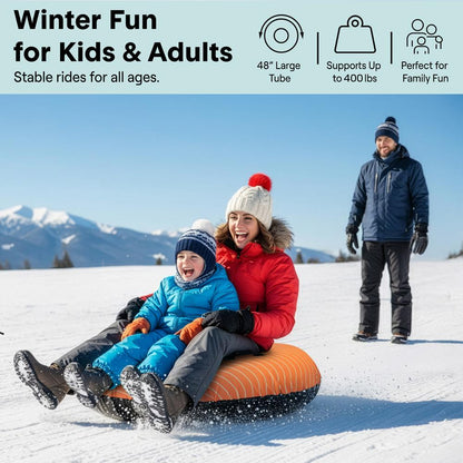 Serenelife 48 Inflatable Snow Tube For Winter Sports – Durable Easy-To-Inflate Snow Sled For Kids & Adults – Safe & Fun For Snow Tubing Sliding And Sledding (Orange) - SLSNTU48OR