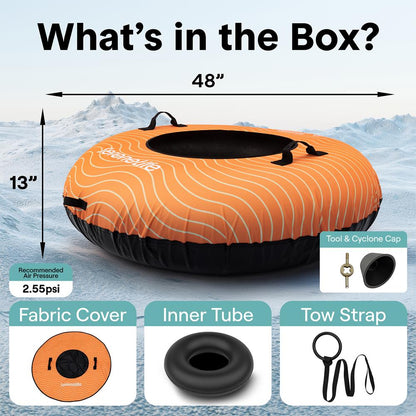 Serenelife 48 Inflatable Snow Tube For Winter Sports – Durable Easy-To-Inflate Snow Sled For Kids & Adults – Safe & Fun For Snow Tubing Sliding And Sledding (Orange) - SLSNTU48OR