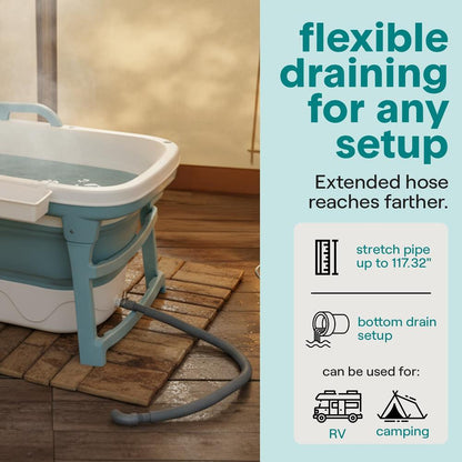 1.5M Foldable Bathtub Set - Includes Lid Tray Bag Stretch Drainage Pipe Bath Cushion And Massage Rollers For Indoor And Outdoor Use (Blue)