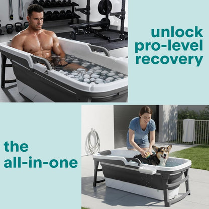 1.5M Foldable Bathtub Set - Includes Lid Tray Bag Stretch Drainage Pipe Bath Cushion And Massage Rollers For Indoor And Outdoor Use (Dark Gray)