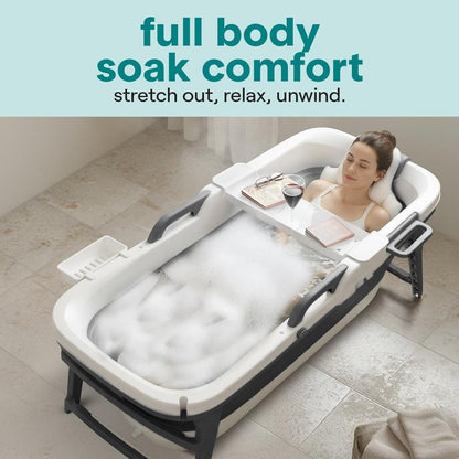 1.5M Foldable Bathtub Set - Includes Lid Tray Bag Stretch Drainage Pipe Bath Cushion And Massage Rollers For Indoor And Outdoor Use (Dark Gray)