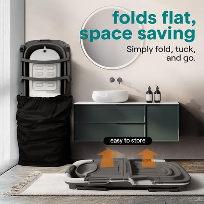 1.5M Foldable Bathtub Set - Includes Lid Tray Bag Stretch Drainage Pipe Bath Cushion And Massage Rollers For Indoor And Outdoor Use (Dark Gray)