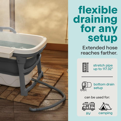 1.5M Foldable Bathtub Set - Includes Lid Tray Bag Stretch Drainage Pipe Bath Cushion And Massage Rollers For Indoor And Outdoor Use (Dark Gray)