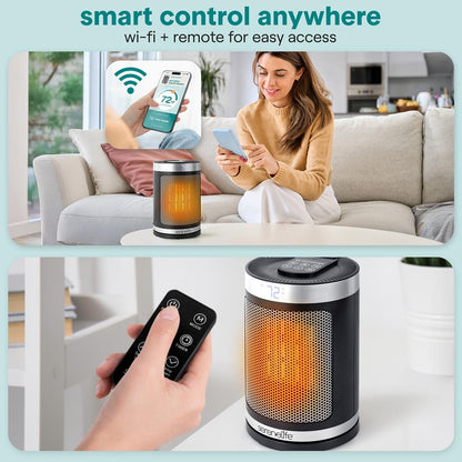 Indoor Electric Heater With Wi-Fi FunctionThermostat Remote Digital Display 12H Timer 3 Heating Modes Fast & Safe Ptc Ceramic Heating (Black)