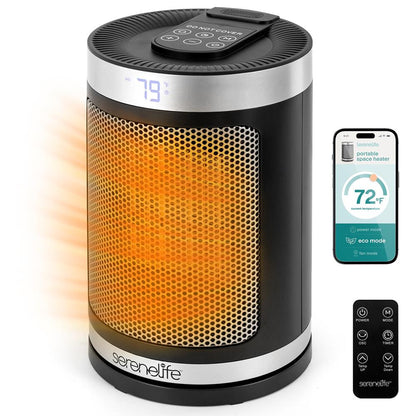 Indoor Electric Heater With Wi-Fi FunctionThermostat Remote Digital Display 12H Timer 3 Heating Modes Fast & Safe Ptc Ceramic Heating (Black)