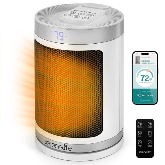 Portable Space Heater - Indoor Electric Heater With Wi-Fi FunctionThermostat Remote Digital Display 12H Timer 3 Heating Modes Fast & Safe Ptc Ceramic Heating For Home Office Bedroom (White)