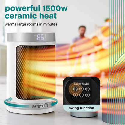 Portable Space Heater - Indoor Electric Heater With Wi-Fi FunctionThermostat Remote Digital Display 12H Timer 3 Heating Modes Fast & Safe Ptc Ceramic Heating For Home Office Bedroom (White)