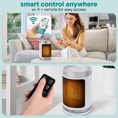 Portable Space Heater - Indoor Electric Heater With Wi-Fi FunctionThermostat Remote Digital Display 12H Timer 3 Heating Modes Fast & Safe Ptc Ceramic Heating For Home Office Bedroom (White)