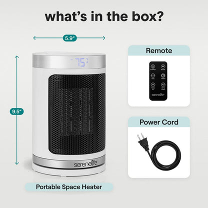 Portable Space Heater - Indoor Electric Heater With Wi-Fi FunctionThermostat Remote Digital Display 12H Timer 3 Heating Modes Fast & Safe Ptc Ceramic Heating For Home Office Bedroom (White)