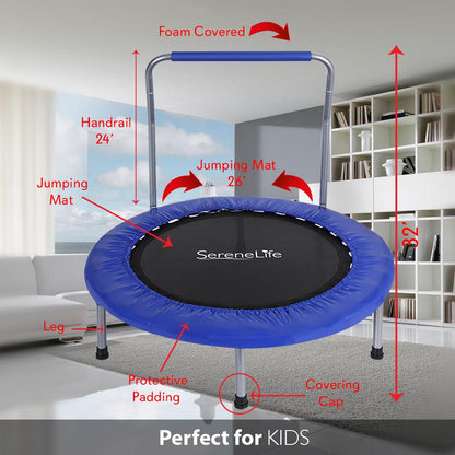 36 Foldable Toddler Trampoline 220 lb Capacity Padded Handrail Deep Blue