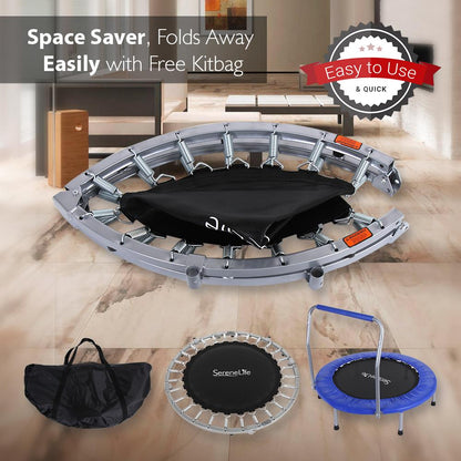 36 Foldable Toddler Trampoline 220 lb Capacity Padded Handrail Deep Blue