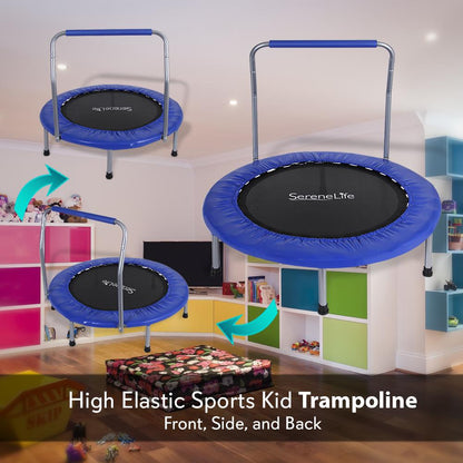 36 Foldable Toddler Trampoline 220 lb Capacity Padded Handrail Deep Blue