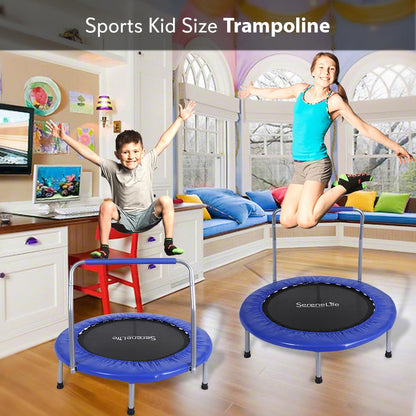 36 Foldable Toddler Trampoline 220 lb Capacity Padded Handrail Deep Blue