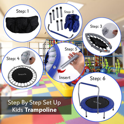 36 Foldable Toddler Trampoline 220 lb Capacity Padded Handrail Deep Blue