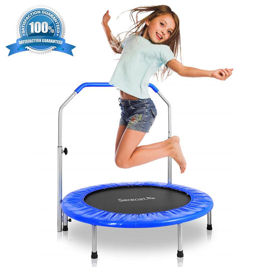 36 Foldable Toddler Trampoline 220 lb Capacity Padded Handrail Deep Blue