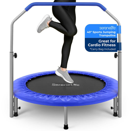 40 Foldable Trampoline Burn Calories Adjustable Handrail Deep Blue