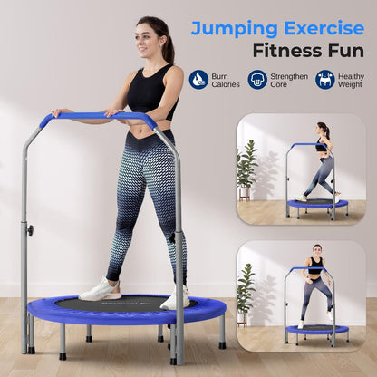 40 Foldable Trampoline Burn Calories Adjustable Handrail Deep Blue