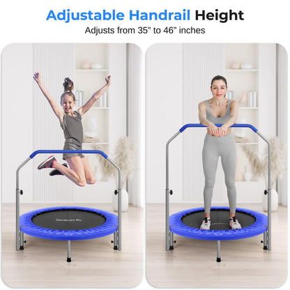 40 Foldable Trampoline Burn Calories Adjustable Handrail Deep Blue
