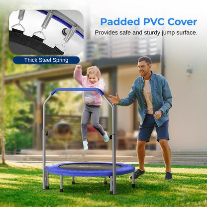 40 Foldable Trampoline Burn Calories Adjustable Handrail Deep Blue