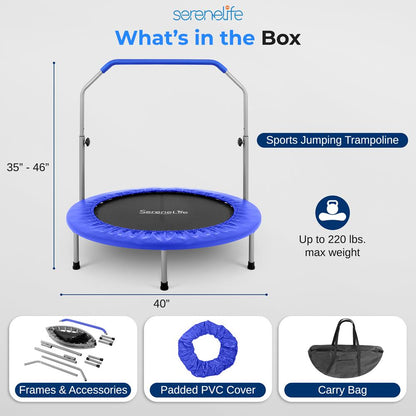 40 Foldable Trampoline Burn Calories Adjustable Handrail Deep Blue