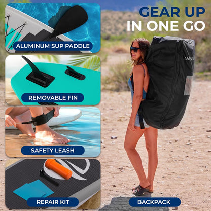 Inflatable Paddle Board Stable Design Non-Slip EVA Deck Pad Teal