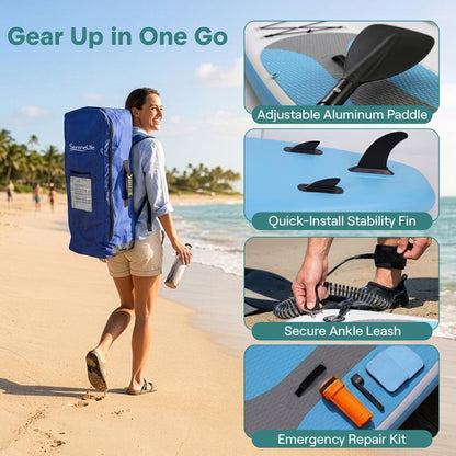 Inflatable Paddle Board Stable Design Non-Slip EVA Deck Pad Blue - SLSUPB10